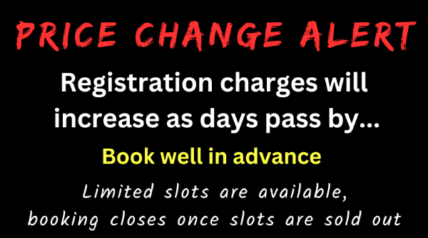Future Price Change Alert. Registration charges will increase as days pass by. Book well in advance to get best rates for Fireflies Festival.